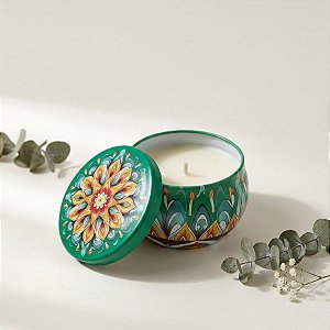 Vela Aromática - Lata Metálica Mandala - Verde - 6cm - 1 unidade - Rizzo