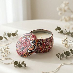 Vela Aromática - Lata Metálica Mandala - Bege e Marsala  - 7cm - 1 unidade - Rizzo