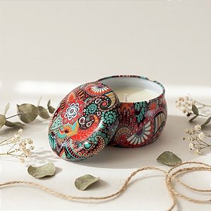 Vela Aromática - Lata Metálica Mandala - Vinho - 7cm - 1 unidade - Rizzo