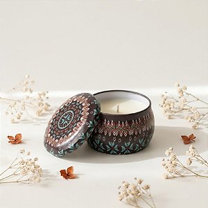 Vela Aromática - Lata Metálica Mandala - Preto  - 7cm - 1 unidade - Rizzo