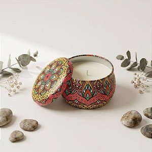 Vela Aromática - Lata Metálica Mandala - Rosa Escuro - 7cm - 1 unidade - Rizzo