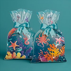 Sacola Plástica - Fundo do Mar - 14x27cm - 8 unidades - Regina - Rizzo