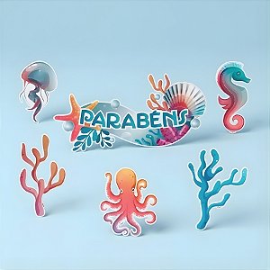 Topo de Bolo - Fundo do Mar - 6 unidades - Regina - Rizzo