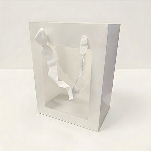 Sacola de Papel com visor PVC 20x15x10cm - Branca - 12 unidades - Rizzo