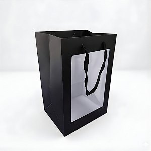 Sacola de Papel com visor PVC 35x25x18cm - Preta - 1 unidade - Rizzo