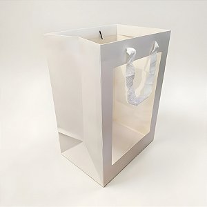 Sacola de Papel com visor PVC 35x25x18cm - Branca - 1 unidade - Rizzo