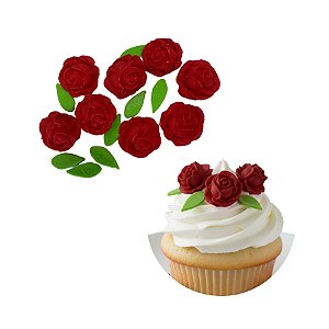 Confeito de Açúcar - Rosas Lolita Vermelha com Folhas - 16 unidades - Abelha Confeiteira - Rizzo