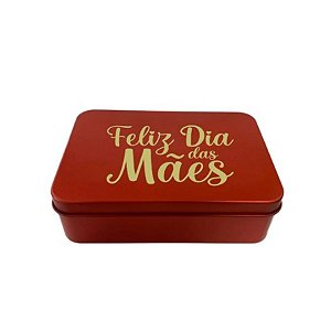 Lata de Metal Retangular Personalizada - Vermelho - Feliz dia das Mães - 14x10x4,5cm - 1 unidade - Rizzo