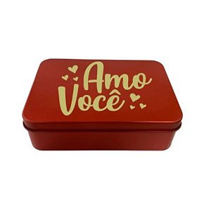 Lata de Metal Retangular Personalizada - Vermelho - Amo Voce - 14x10x4,5cm - 1 unidade - Rizzo