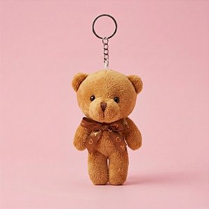 Chaveiro de Pelúcia - Ursinho Caramelo com Laço - 11x6,5cm  - 1 unidade - Rizzo