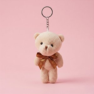 Chaveiro de Pelúcia - Ursinho Bege com Laço - 11x6,5cm  - 1 unidade - Rizzo