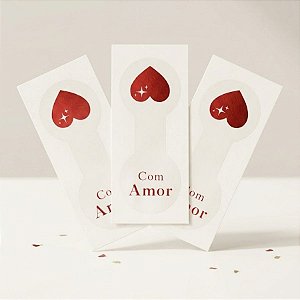 Lacre Adesivo Transparente Com Amor - Ref.2541 - Hot Stamping - 7,5cm - 20 unidades - Stickr - Rizzo