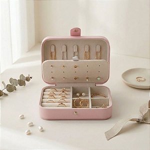 Porta Jóias Portátil com Botão - Rosa - 16cm - 1 unidade - Rizzo
