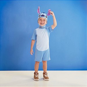 Fantasia Infantil Stitch - Macacão Curto e Touca - M de 6 a 8 anos - Disney Original - 1 unidade - Novabrink  - Rizzo