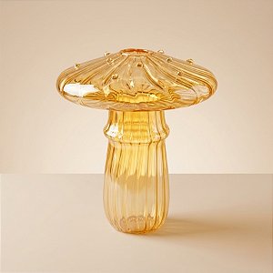 Vaso Decorativo de Vidro - Cogumelo - Amarelo - 11x8,5x8,5cm - 1 unidade - Rizzo - Rizzo