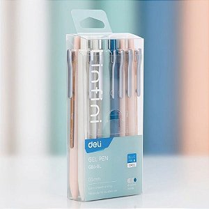 Caneta Gel Retrátil com Clip Metal - Ponta Bullet 0.5mm Azul - Caixa - 12 unidades - Deli - Rizzo