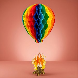 Enfeite Decorativo de Papel Seda - Balão Colmeia com Fogueira - 29,5x26cm - 1 unidade - Rizzo