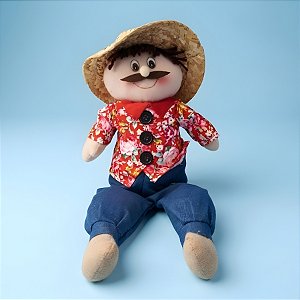 Boneco de Pano com Chapéu de Palha e Camisa - Festa Junina - 18x46cm - 1 unidade - Rizzo