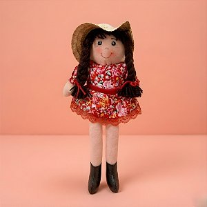 Boneca de Pano com Chapéu de Palha e Vestido - Festa Junina - 18x46cm - 1 unidade - Rizzo