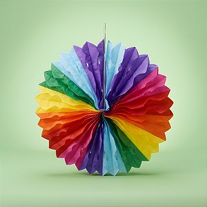 Enfeite Decorativo de Papel Seda Leque Colorido - 25x23cm - 1 unidade - Rizzo