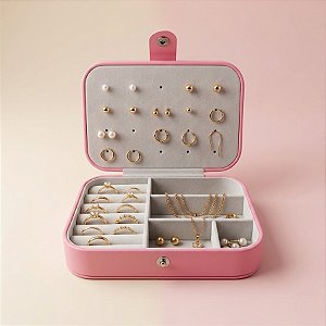 Porta Jóias Portátil com Botão - Rosa Chiclete - 16cm  - 1 unidade - Rizzo