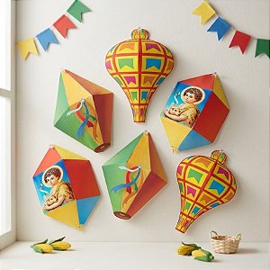 Enfeite Decorativo de Festa Junina - Balões - 22cm - 6 unidades - Festa Maluca - Rizzo