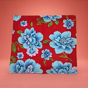 Guardanapo Chita Vermelho com Flores Azuis - 40x40cm - 4 unidades - Rizzo