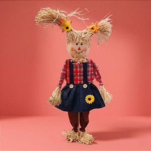 Enfeite Decorativo de Festa Junina Espantalho com Base - Menina - 16x60x8cm - 1 unidade - Rizzo
