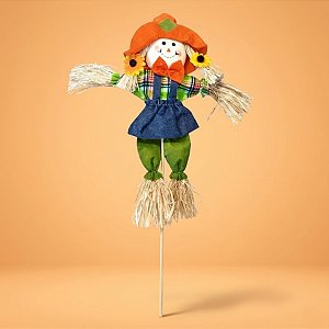 Espeto Para Jardim de Bambu Espantalho de Festa Junina - Chapéu Laranja - 22x52cm - 1 unidade - Rizzo