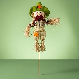 Espeto Para Jardim de Bambu Espantalho de Festa Junina - Chapéu Verde - 22x52cm - 1 unidade - Rizzo