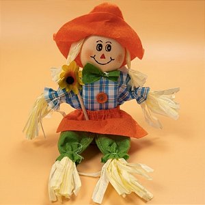 Enfeite Decorativo de Festa Junina Espantalho Sentado com Base e Flor - Laranja - 15x17x4cm - 1 unidade - Rizzo