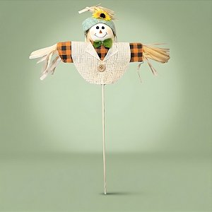 Espeto para Jardim de Festa Junina - Busto Espantalho com Chapéu Verde - 19x45cm - 1 unidade - Rizzo