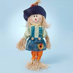 Enfeite Decorativo de Festa Junina Espantalho com Base e Chapéu Laranja e Azul - 15x45cm - 1 unidade - Rizzo