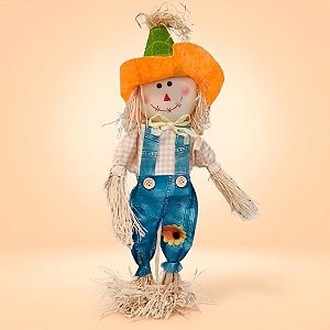 Enfeite Decorativo de Festa Junina Espantalho com Base e Chapéu Verde e Amarelo - 15x45cm - 1 unidade - Rizzo