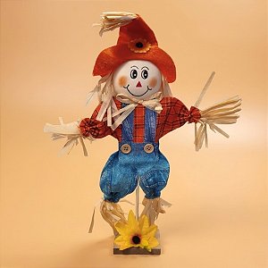 Enfeite Decorativo De Festa Junina Espantalho Com Base e Girassol - Chapéu Laranja - 20x36x5cm - 1 unidade - Rizzo