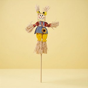 Espeto Para Jardim de Bambu Espantalho de Festa Junina - Menina Girassol no Cabelo - 14x46cm - 1 unidade - Rizzo