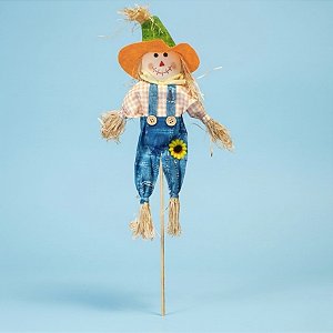 Espeto para Jardim de Bambu Espantalho de Festa Junina - Chapéu Verde e Laranja - 15x63cm - 1 unidade - Rizzo