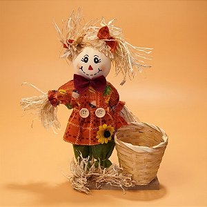 Enfeite Decorativo de Festa Junina Espantalho com Base e Cesta - Menina - 14x27x7,5cm - 1 unidade - Rizzo