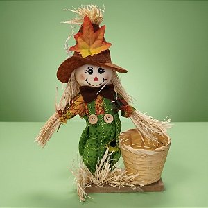 Enfeite Decorativo de Festa Junina Espantalho com Base e Cesta - Menino - 14x27x7,5cm - 1 unidade - Rizzo