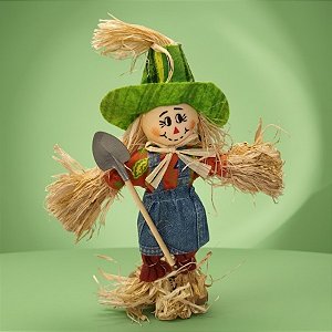 Espantalho Decorativo de Festa Junina com Pá - Chapéu Verde - 13x21x4cm - 1 unidade - Rizzo