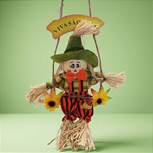 Enfeite para Pendurar Espantalho no Balanço com Plaquinha - Chapéu Verde - 25x35cm - 1 unidade - Rizzo