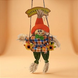 Enfeite para Pendurar Espantalho no Balanço com Plaquinha - Chapéu Laranja - 25x35cm - 1 unidade - Rizzo
