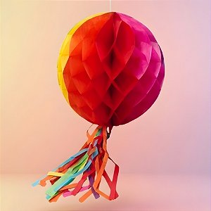 Enfeite Decorativo de Papel Seda - Colmeia Redonda Colorida com Rabiola - 29x29cm - 1 unidade - Rizzo