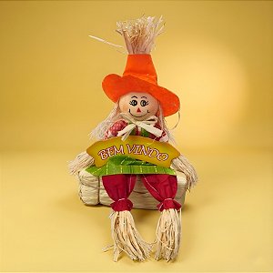 Enfeite Decorativo de Festa Junina Espantalho Bem-Vindo - Amarelo - 15x22x6cm - 1 unidade - Rizzo