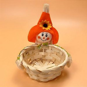 Enfeite Decorativo De Festa Junina Espantalho Cestinha - Laranja - 12x5x12cm - 1 unidade - Rizzo