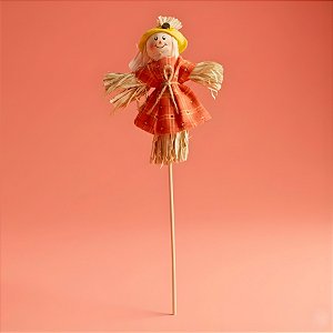 Espeto para Jardim Espantalho de Festa Junina -  Vestido Vermelho - 12x31cm - 1 unidade - Rizzo