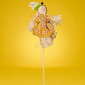 Espeto para Jardim Espantalho de Festa Junina -  Vestido Laranja - 12x31cm - 1 unidade - Rizzo