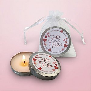 Vela Aromática - Lata Metálica Corações - "Feliz Dia das Mães" - 20g - 1 unidade - Rizzo