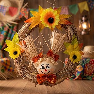 Guirlanda de Festa Junina Cabeça de Espantalho - Menina - 22x22cm - 1 unidade - Cromus - Rizzo