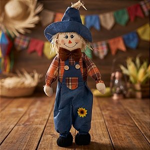 Enfeite Decorativo Espantalho para Festa Junina - Menino Calça Azul - 53x40x8cm - 1 unidade - Cromus - Rizzo